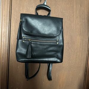 ⭐️UNDERONESKY Black Faux Leather Backpack with Tassel Zip Front Pocket